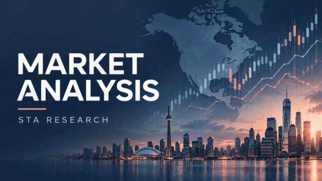 Market Analysis cover for STA Research, showing North American skylines and market chart motifs