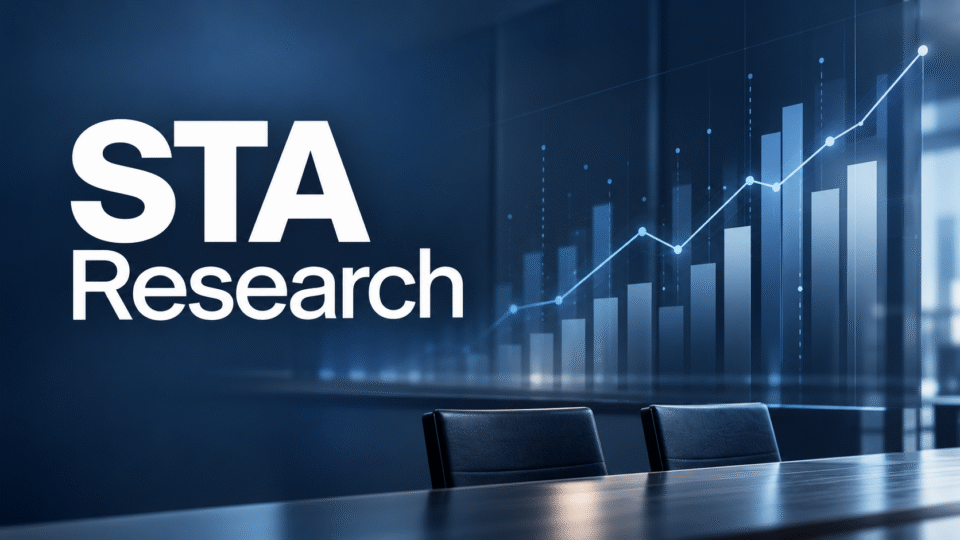 STA Research graphic with an abstract line chart and data bars